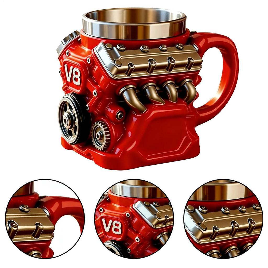 Stainless Steel Engine Coffee Mug Mechanical Travel Cup For Car Enthusiasts Men, Valentine's Birthday, Home Tea Whiskey Tumbler