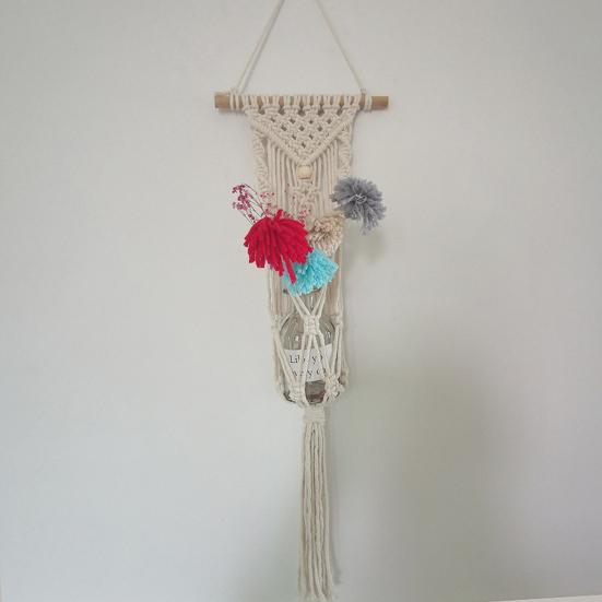 Braided Hanging Basket, Bohemian Wall Tapestry, Knotted Rope Tapestry, Plant Pot Holder Vase Basket for Living Room Nursery Decor