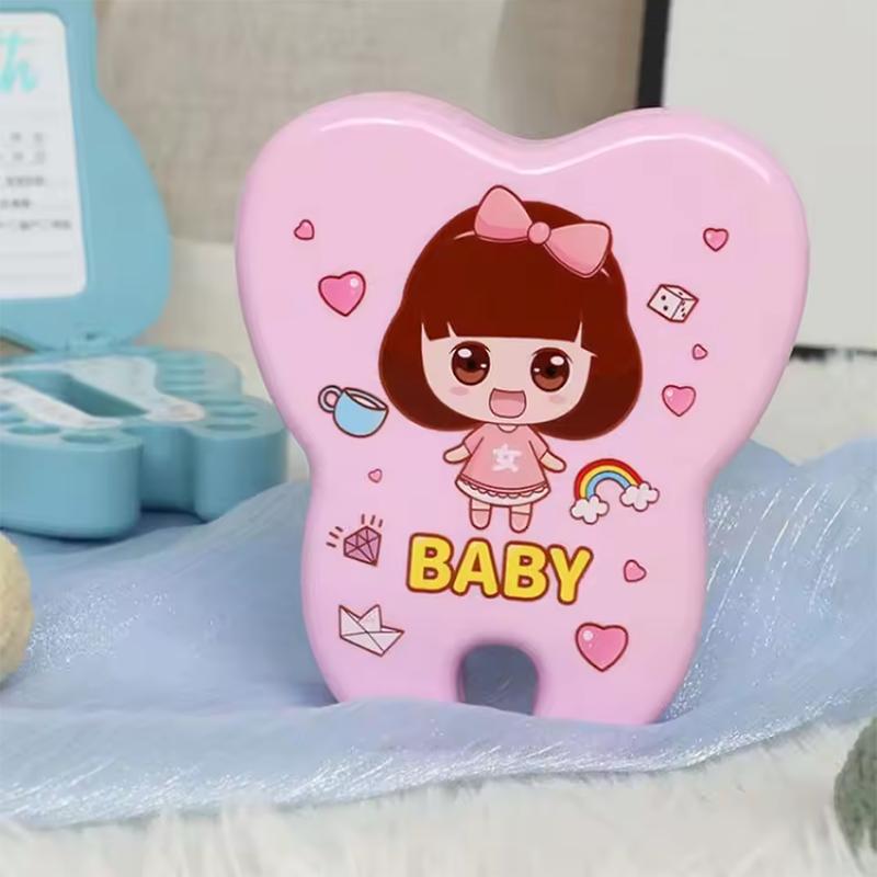Children's Plastic Cartoon Baby Tooth Storage Commemorative Box for Tooth Loss Collection and Preservation