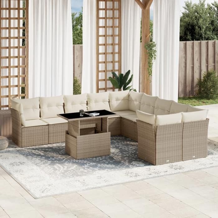 VidaXL Salon de jardin 11 pcs avec coussins beige résine tressée 3266878
