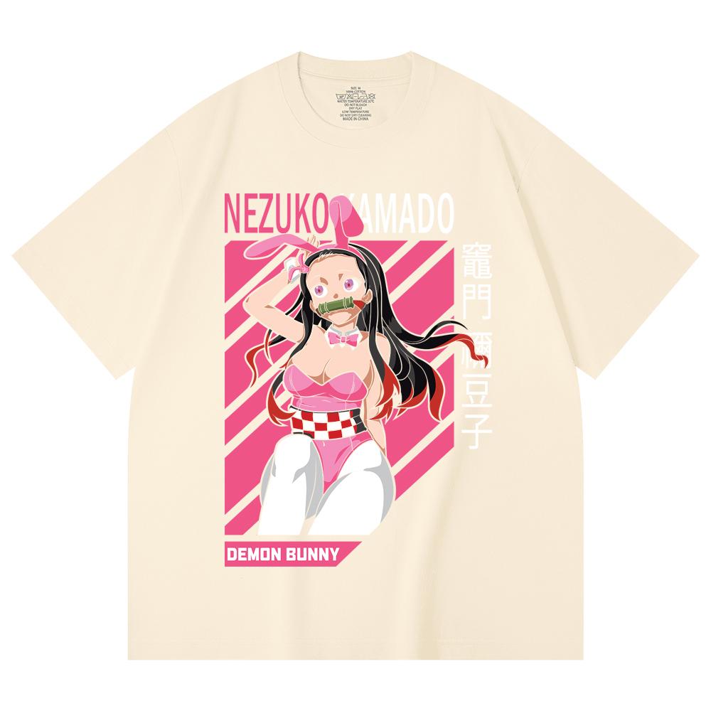 

230 Gsm 100% Cotton Demon Slayer V82 Nezuko Waifu Print Unisex Heavy Cotton T Shirt XS абрикосовый