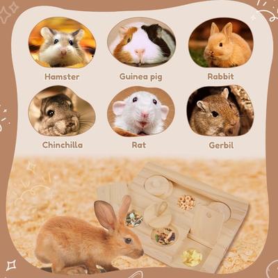 New Wooden Hamsters Foraging 6 Food Holes with Lid Treat Dispenser Interactive Natural Small Animal Feeder Pet Supplies