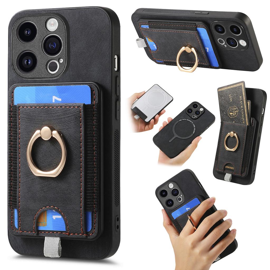 2 In 1 Detachable Cards Solt Ring Holder Case For iPhone 15 Pro Max 14 Plus 13 12 11 XR X XS 7 8 Magnetic Bag For Magsafe Cover