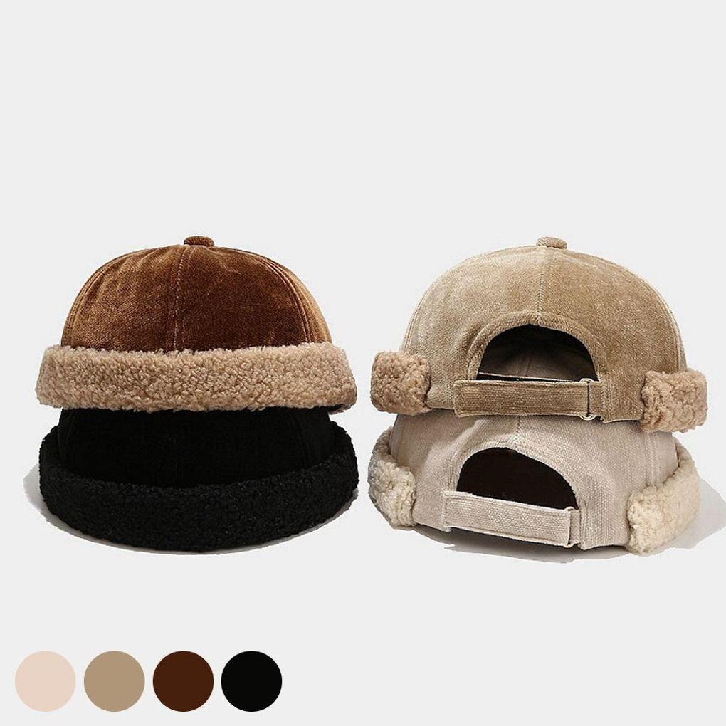 Soft Corduroy Feel Brim Watch Cap Beanie Hat