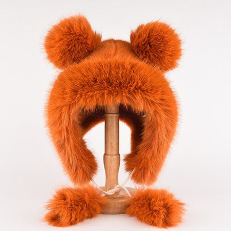Niedliche Bärenohren Mütze Damen Herbst und Winter mit warmer Plüschmütze Weißer Ohrenschutz Pelzmütze Lei Feng