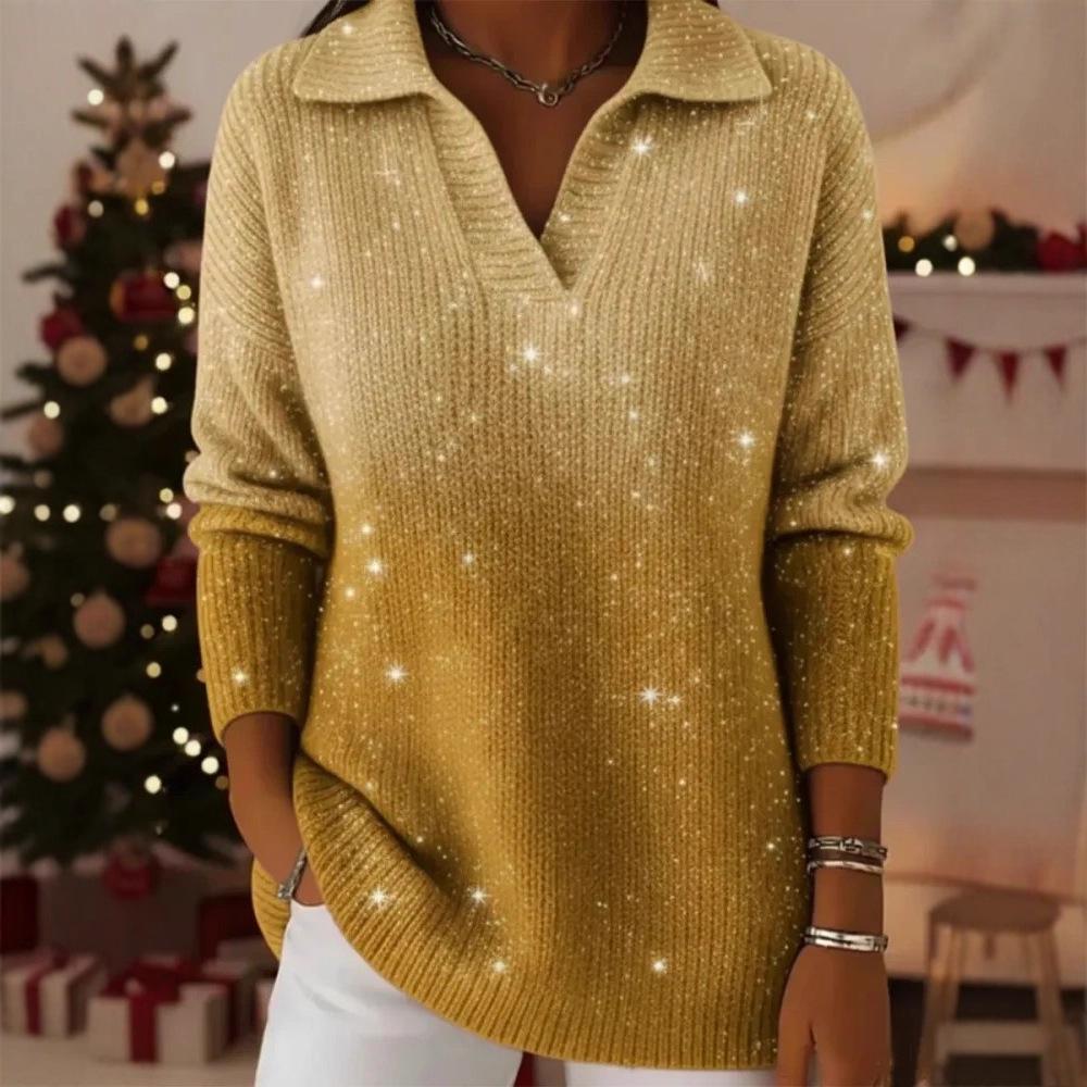 2025 Starry Sky Gradient Polo Neck Sweater Top