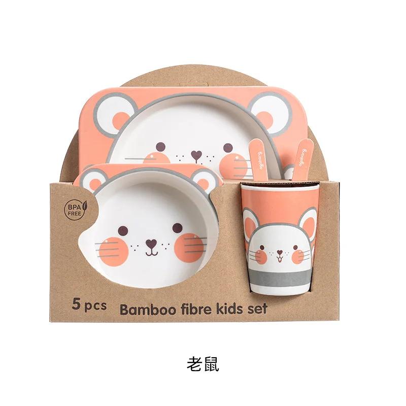 5pcs/set Baby Dishes Set Eco-friendly Bamboo Fiber Dinnerware Cartoon Cute Tableware Food Plate Bowl for Kids Boy Girl Gifts