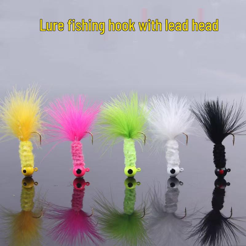 25-Piece Box Set: Five-Color Chicken Feather Lead Head Hooks (1g, 2g, 3.5g)