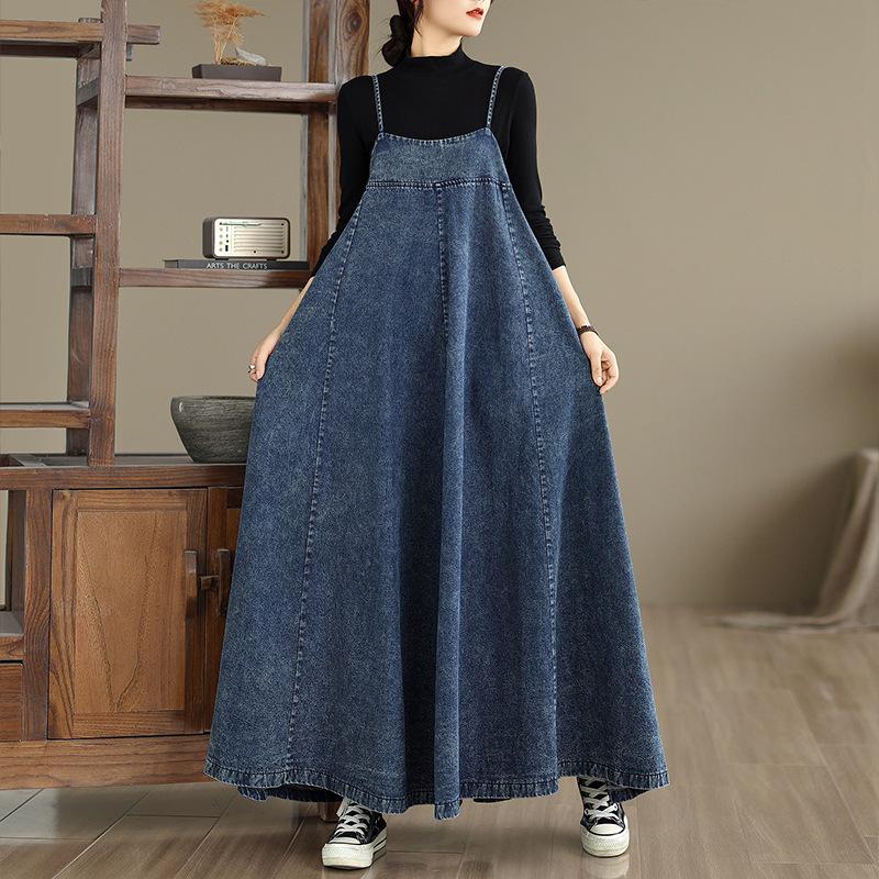 Women's Retro French Denim Overall Dress