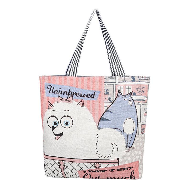 Fashion Owl Canvas Tote Bag With Embroidery And Large Capacity For Daily Use