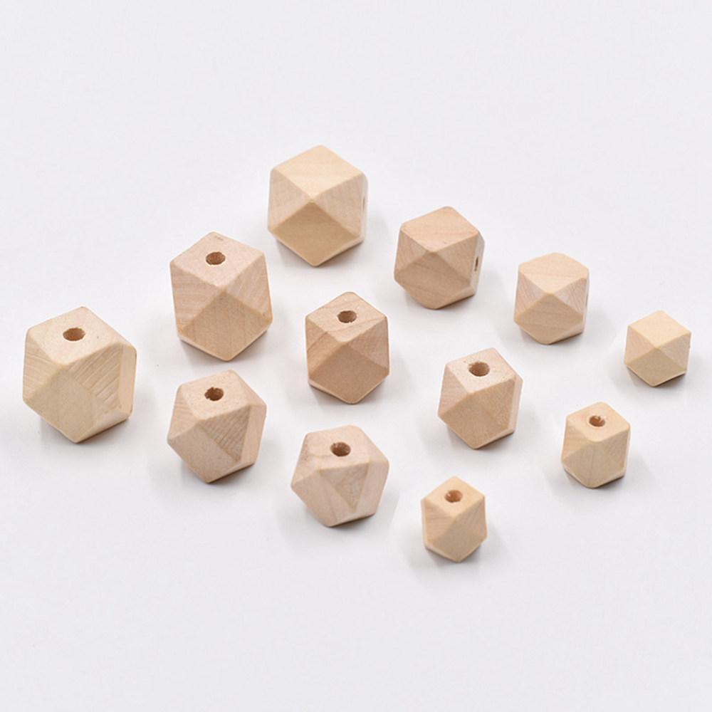 10pcs/20pcs Polygon Shape Natural Wood 10mm 12mm 14mm 16mm 20mm 25mm 30mm Loose Beads for DIY Crafts Woodcraft Jewelry Bracelet Making Accessories