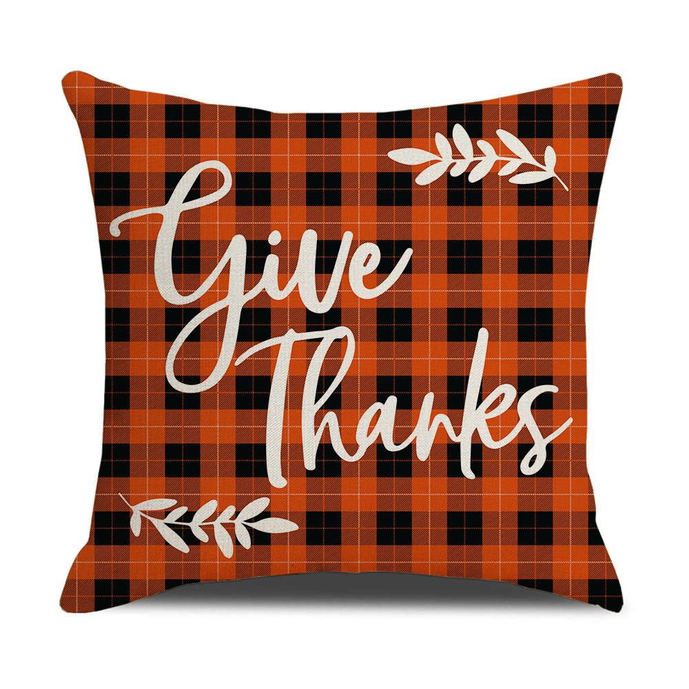 New Autumn Pillow Cover Watercolor Plaid Printed Maple Leaf Pumpkin Letter Pillow Home Cushion