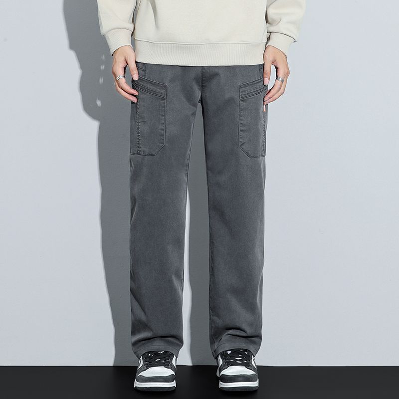 Men s Loose Straight Casual Work Pants Trendy Multi-Pocket Autumn Winter Workwear 38 серый