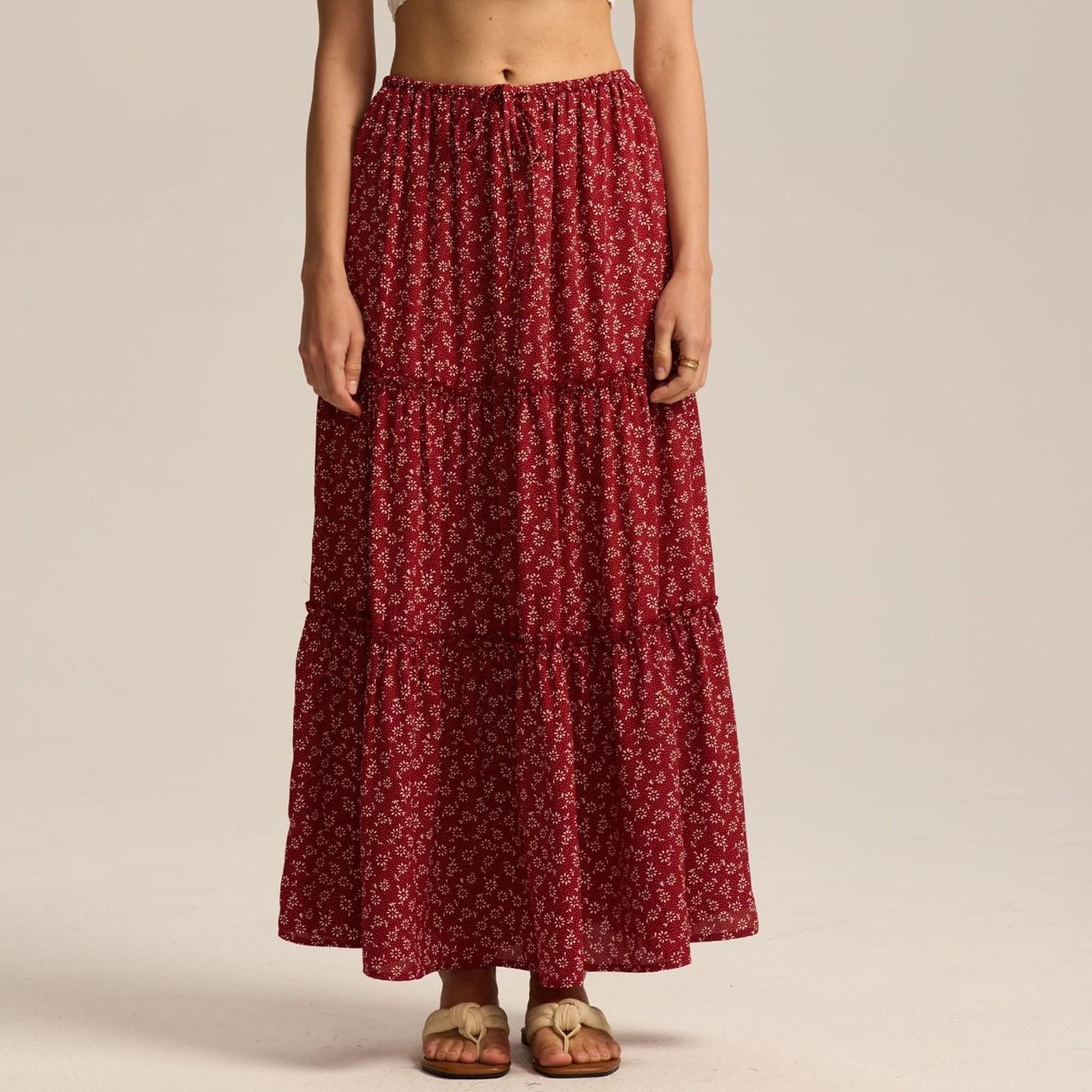 

Женская модная плиссированная юбка с цветочным принтом и эластичным поясом, свободная юбка-трапеция с карманом M