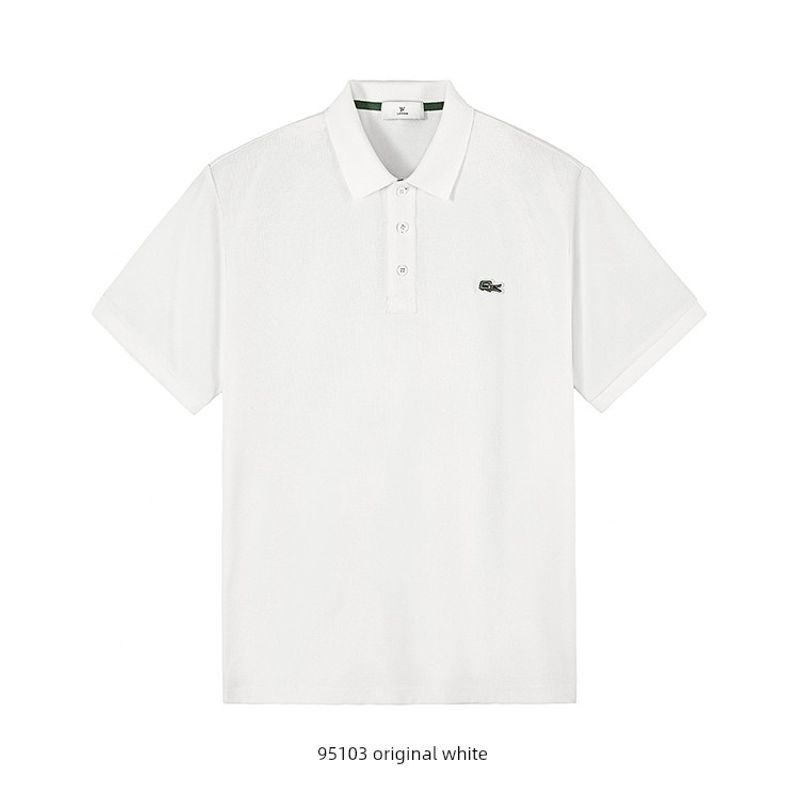 American-Style Casual Waffle Embroidered Lapel Knitted Polo Shirt Men s Short-Sleeved Summer T-Shirt Foreign Trade Men s T-Shirt raw white L