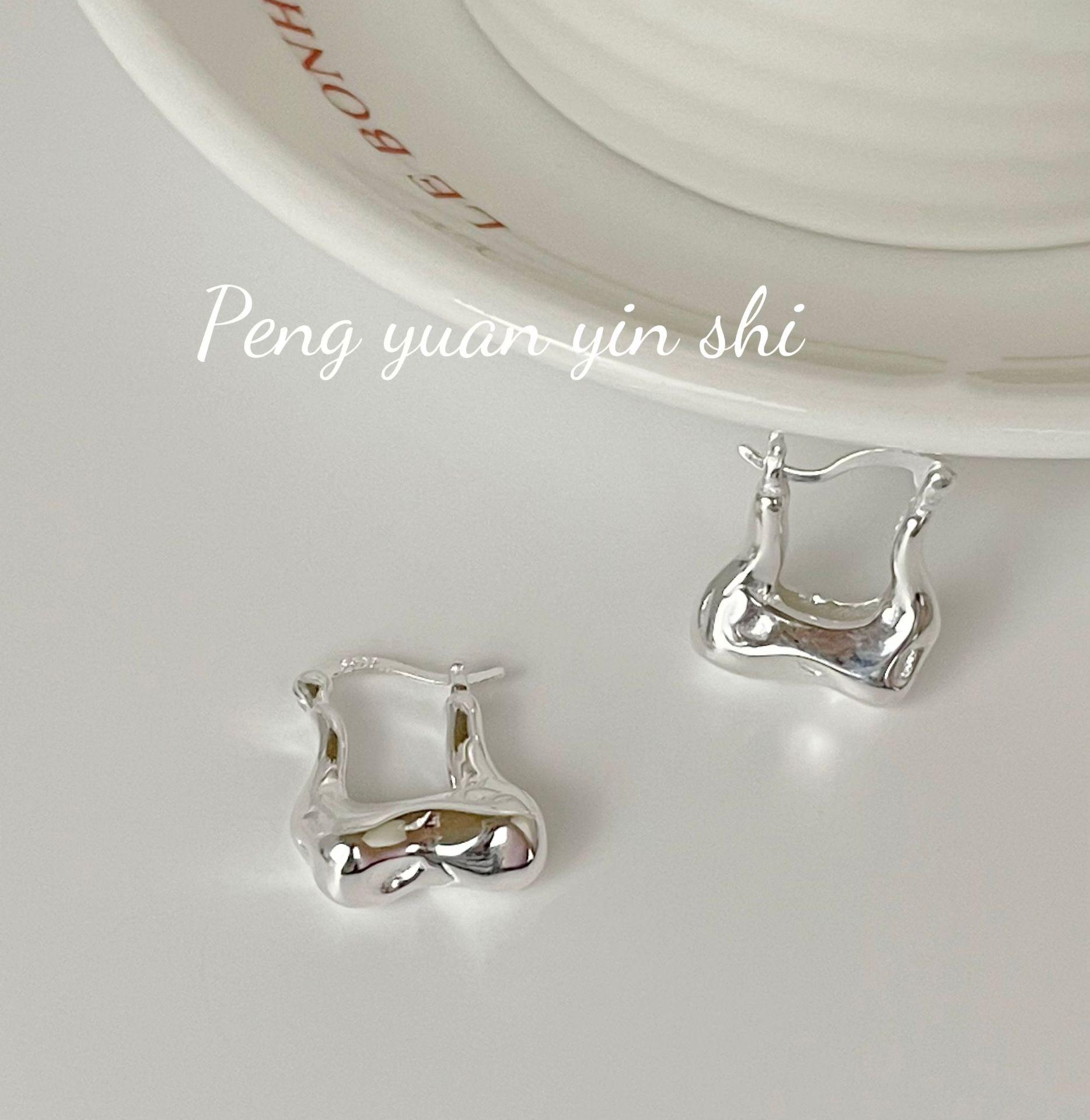S925 Sterling Silver Irregular Horseshoe Buckle Earrings for Women - French Style Inspired by Celebrity Bloggers 925 Silver