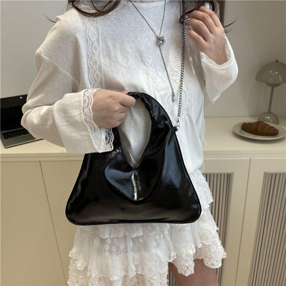 Vintage Solid Color PU Leather Shoulder Bag Versatile Chain Cross Body Bag Commuting Casual Women's Handbag Daily