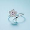 Silver Cherry Blossom Flower Cubic Zirconia Stone Jewelry Sets for Women Floral Necklace Bracelet Earring Ring Wedding Set