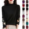 Women's Fashion Retro Velvet Literary Embroidery High Neck Long Sleeve T-Shirt Top