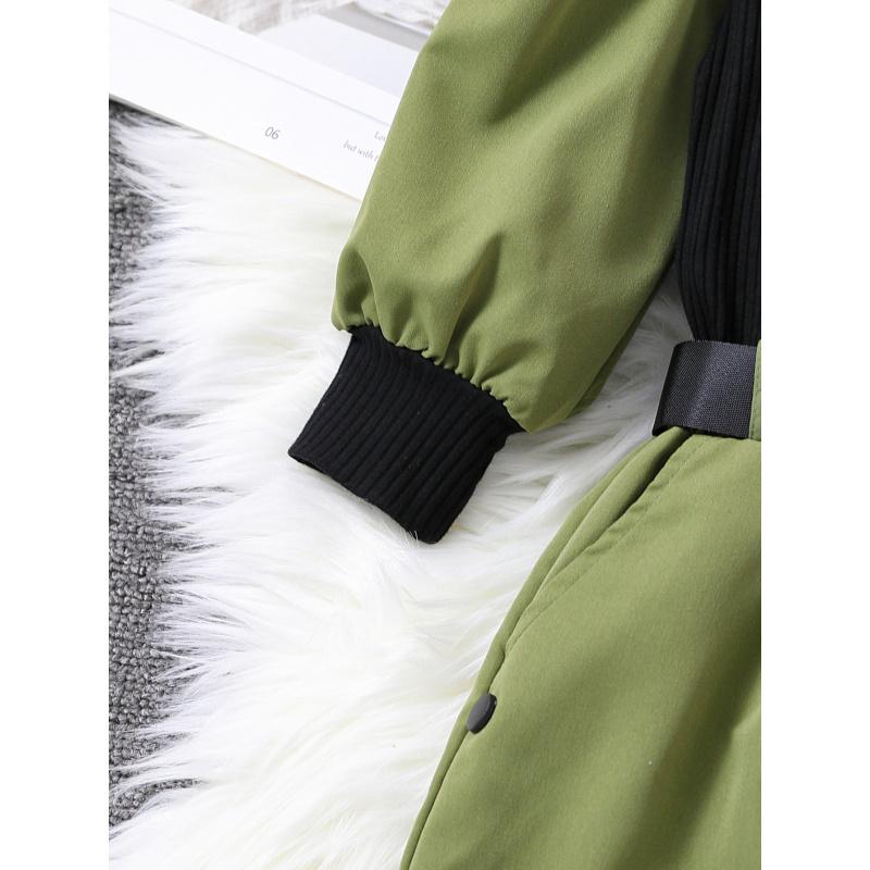 Children's Set Autumn Workwear Long Sleeve Set Color Block Ribbed Top + Long Pants Set with Belt