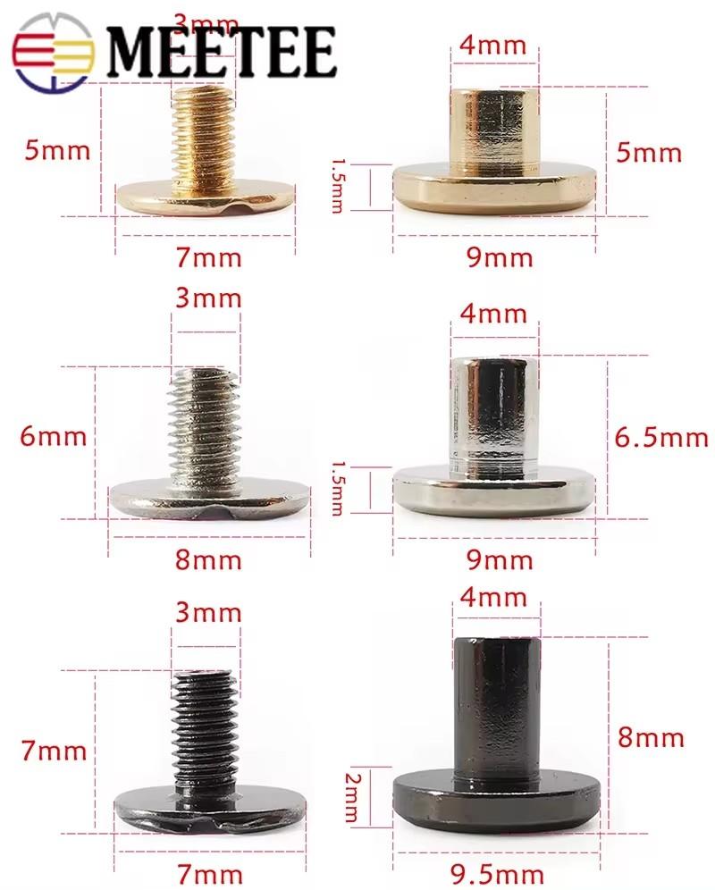 10/20/30Pcs Meetee 5-8mm Flat Head Rivet Buckles Metal Solid Nail Bolt for Bag Clothes Decorative Screws DIY Leather Accessories