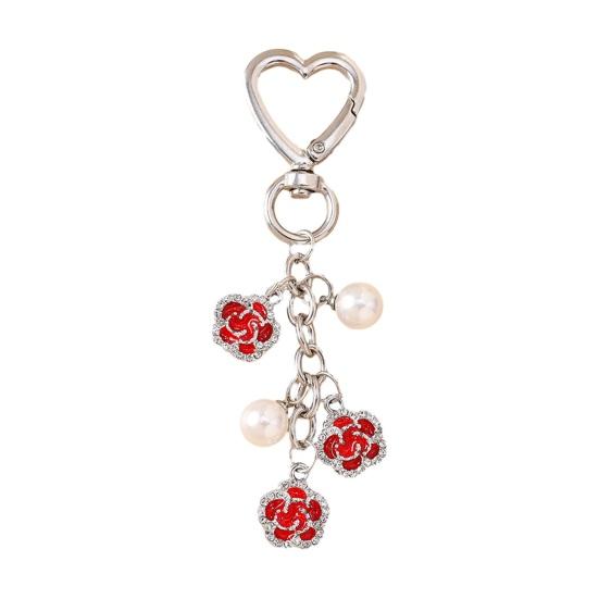 Keychain Pendant Rhinestones Inlaid Flower Imitation Pearls Charm Key Chain Zinc Alloy Key Ring Backpack Accessory