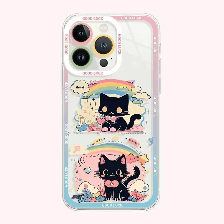 

Funny Black Cat Phone Case For iPhone 15 11 12 14 13 Pro Max Mini XS Max XR SE 7 8 Plus Cute Cartoon Animal Transparent Covers iPhone 15ProMax