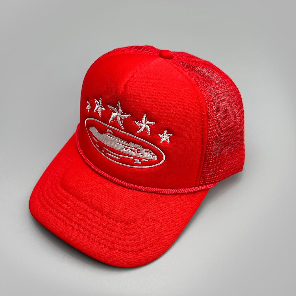 Neue Pentagramm-Stickerei Baseballkappe - Unisex Sonnenschutz Trucker-Hut mit Netzrückseite