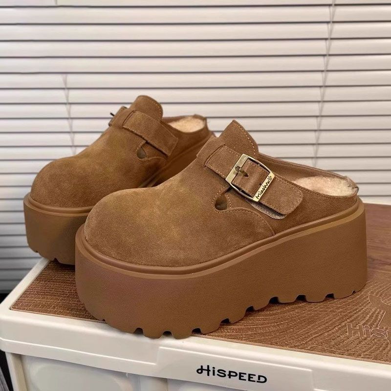 

Fleece Boken outer wear 2024 autumn and winter new half slippers thick-soled Birkenstocks half-drag women s one-pedal bag head cotton drag 35