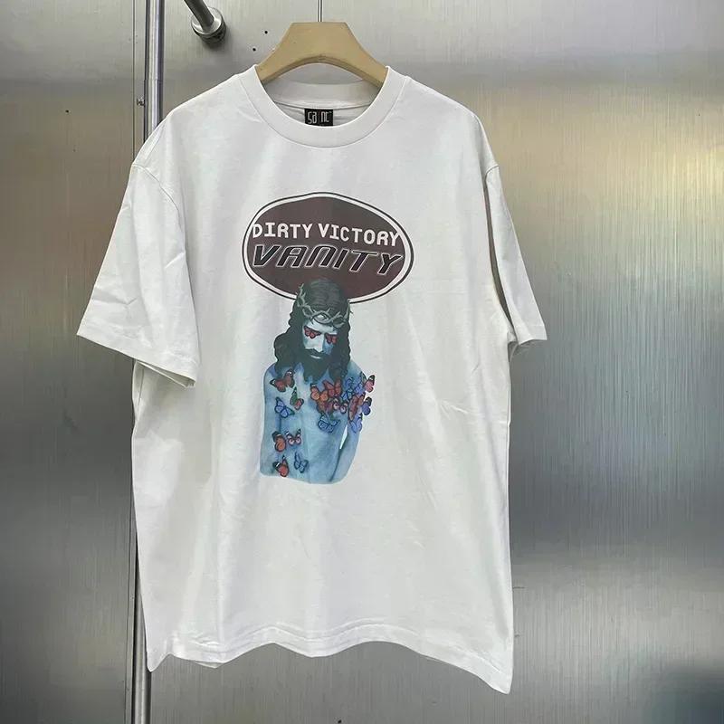 2025 Summer High Quality Cotton Classic Logo Graphics Print Saint Tshirt Unisex Unisex Vintage Washed Black T Shirt Loose Tee