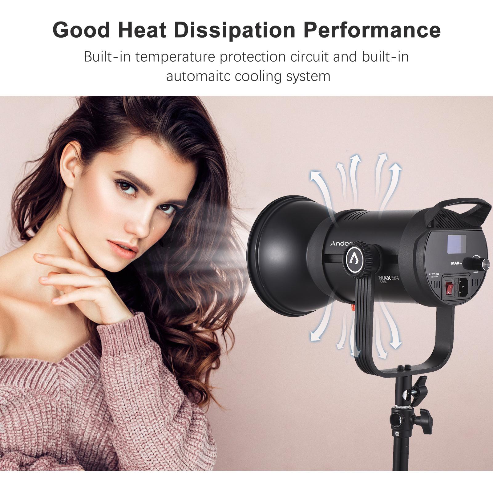 Andoer MAX 100 100W COB Светодиодный светильник для видеосъемки и студийной фотографии — фото 6