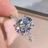 Trendy Large Oval Engagement Party Wedding Ring Three-dimensional White Zircon Crystal Rings for Women Zircon Accessories