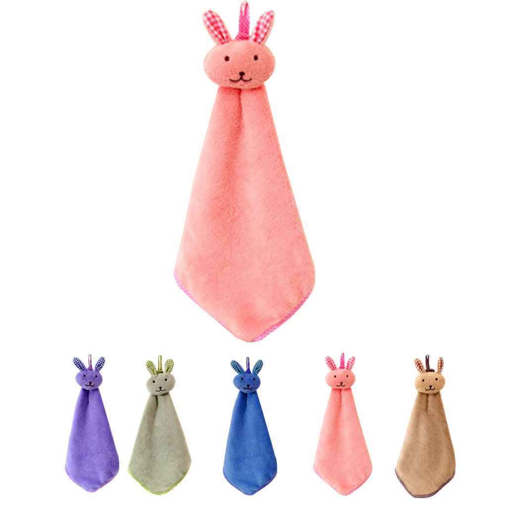 Baby Infant Coral Velvet Hand Towel Cartoon Animal Rabbit Kitchen Hanging Bath Wipe Towel Washcloths Kids Handkerchief
