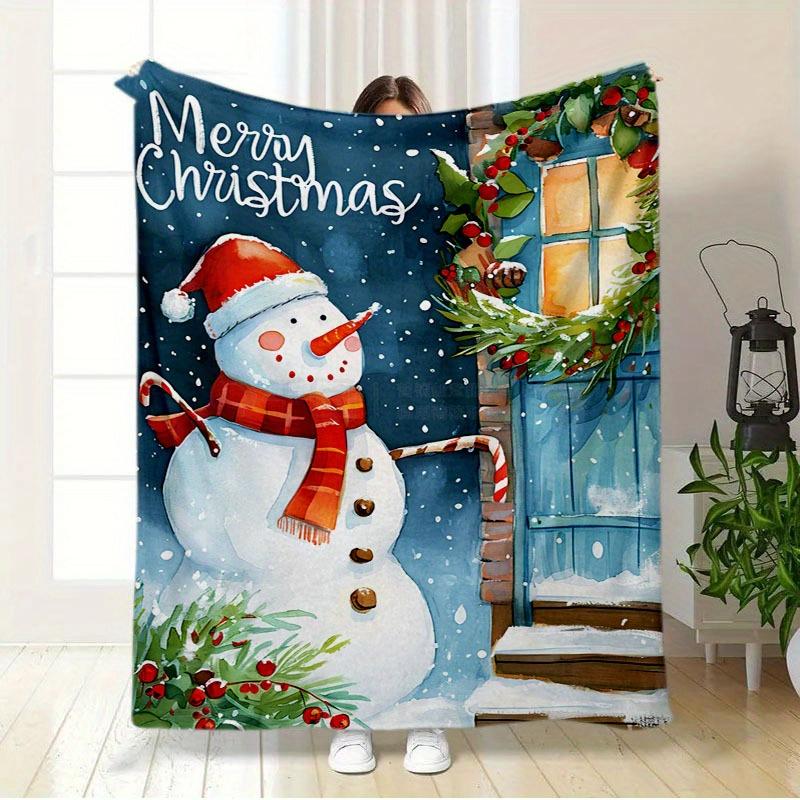 Cozy Christmas Snowman & Wreath Throw Blanket - Soft, Warm Flannel for Couch, Bed, and Travel - Tear-Resistant, All-Season Comfo