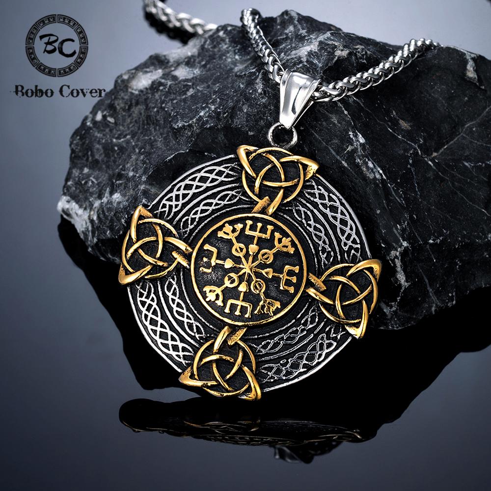 Collane Runiche Vichinghe Mitologia Norrena Vintage Uomo Acciaio Inossidabile Solido Vegvisir Triquetra Nodo Celtico Amuleto Ciondolo Gioielli