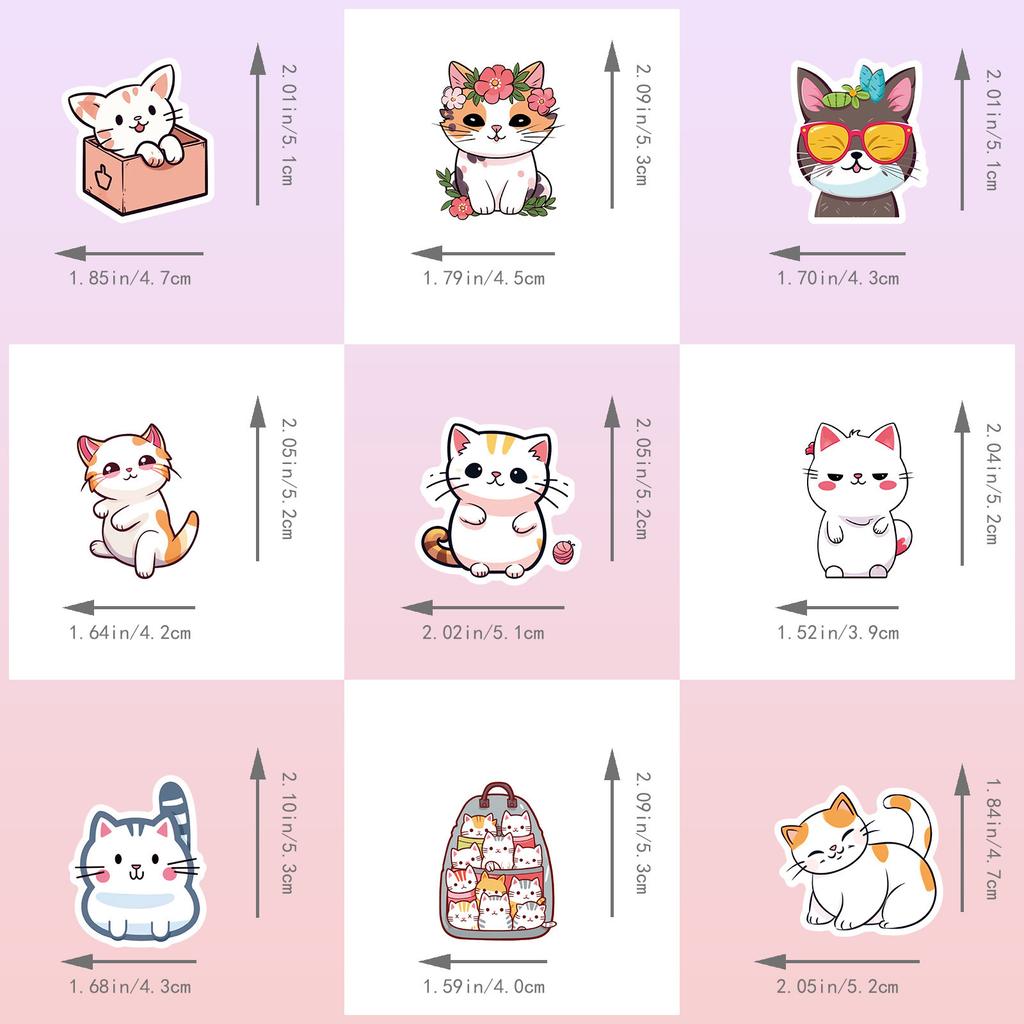50PCS Cartoon Cute Bread Cat Stickers, Kawaii Japanese Korean Style Cat Head Decals for Girls DIY Decoration