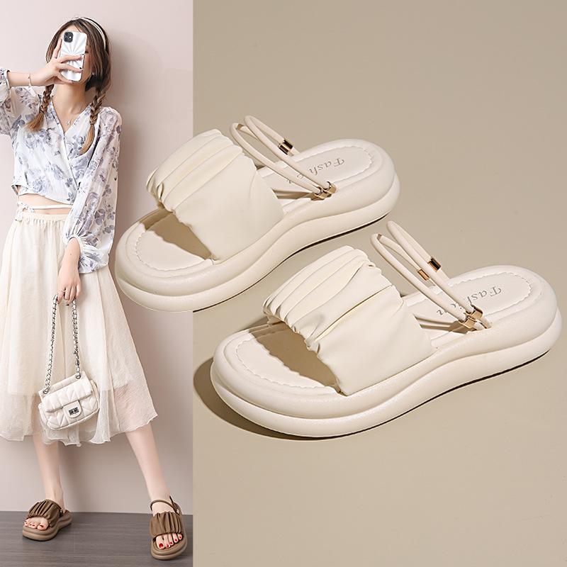 Stepping on shit sandals female summer new fairy with skirt thick-soled two wear sandals soft-soled beach half slippers