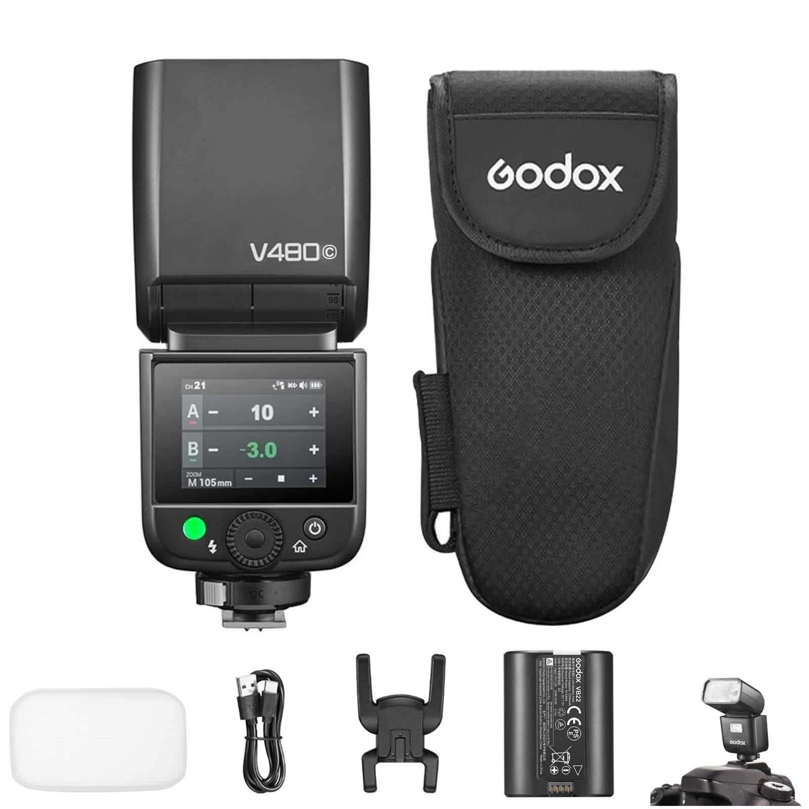 GODOX V480C TTL вспышка для камеры Speedlite, Speed HSS, Зарядка, 5600K, Регулируемый LED-диффузор, Совместима с камерами Canon, V480-C Canon, GN50,