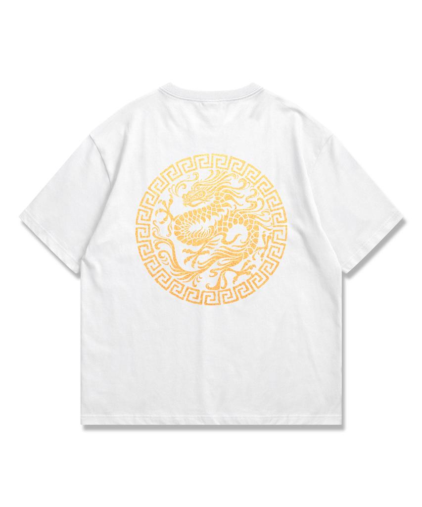 ORIGINALDAY Dragon Robe Oversized Short Sleeve T-Shirt Gold Foil Dragon Robe Graphic Unisex White