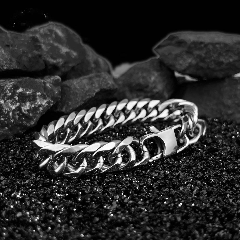 Bracelet à maillons Rombo pour hommes, chaîne en acier inoxydable 316L, argent, 8-14MM