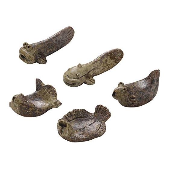 Marui Pottery Shigaraki Ware Hechimon Chopstick Rest Set (5 Pieces) - Five Types of Fish: Pufferfish, Ocean Sunfish, Mudskipper, Catfish, Flounder