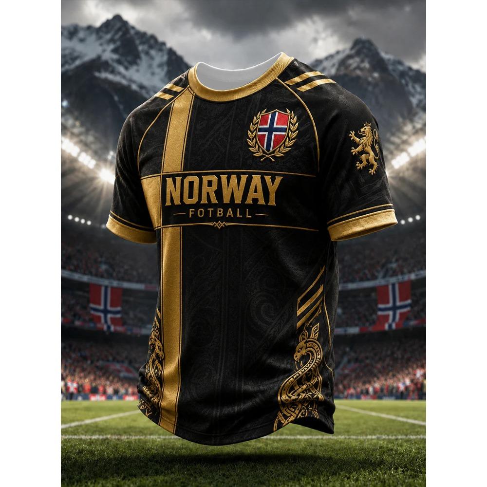 Stile Retro Vichingo Nordico 2026 Maglia da Tifoso Norvegese Casual Calcio Manica Corta Traspirante Asciugatura Rapida Alla Moda per uomo