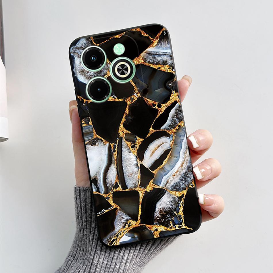 For Infinix Hot 40i Case Hot40i Fashion Marble Black Silicone Soft Phone Case For Infinix Hot 40i 40 i X6528B Back Cover Fundas