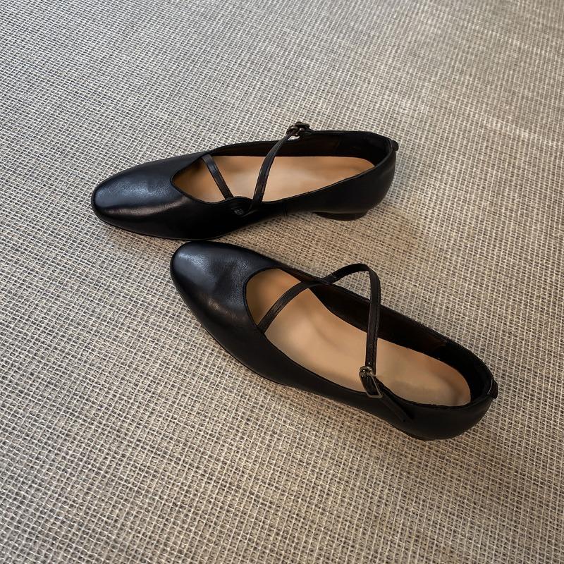 Sheepskin Version~ Minimalist Row Style Round Head Flat Sole Shoes Cross Strap Mary Jane Shoes Temperament Ballet Shoes Women