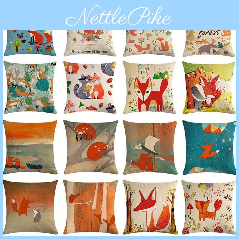 Delightful 18'' Cartoon Fox Linen Cotton Pillow Case For Fun Bedroom Accents