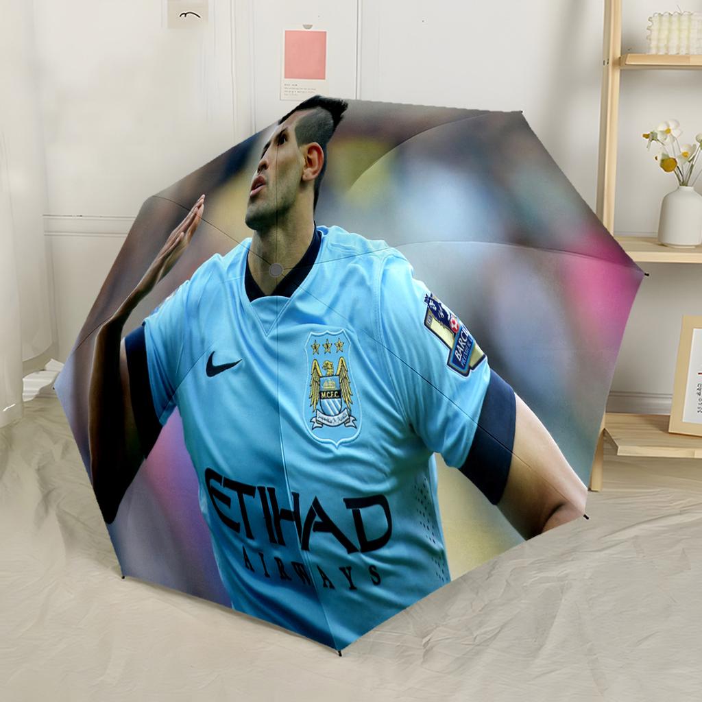 Dynamic Soccer Player Artwork Outdoor Automatic Umbrella Compact & Durable 8-Rib Design Durable Plastic & Iron Travel Essential Fashion Lovers