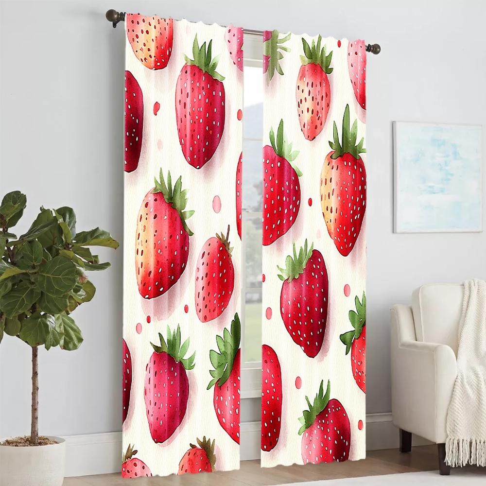 2 stuks, veelzijdige polyester transparante gordijnen voor huisdecoratie Charmante Waterverf Aardbei voor gebruik in slaapkamers en