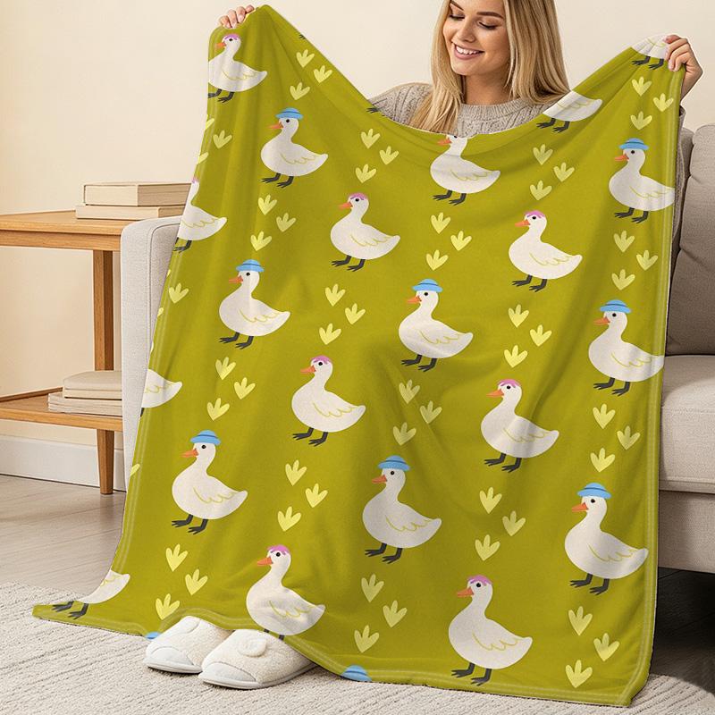 Cute Cartoon Duck Flannel Fleece Blanket – Soft Warm Bordered Throw for Couch, Home, Halloween & Christmas