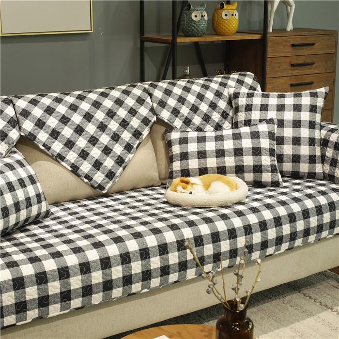 

Классический полностью хлопковый модный коврик для дивана в клетку с противоскользящей тканью для четырех сезонов, простой и современный универсальный чехол для дивана и полотенце 110*210