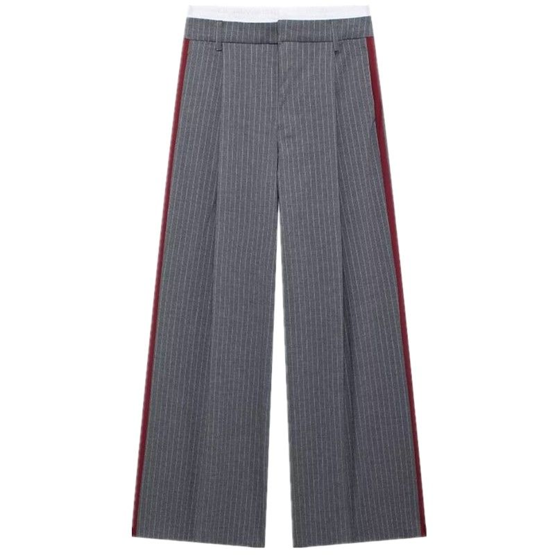 Fashion Style 2024 Autumn New Women's Clothing Pinstripe Mid Waist Wide Leg Stretch Casual Trousers 4661522